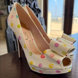 Pelle Moda Colorful Polka Dot Peep Toe Heels